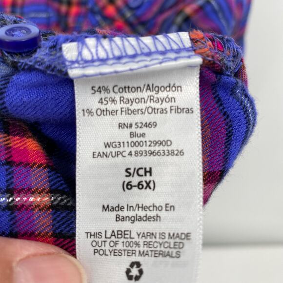 Wonder Nation Plaid Button Front Long Sleeve Shirt Blue Red Size Small 6/6X - Picture 6 of 7